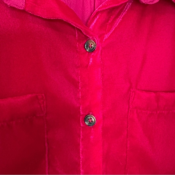 Ivy Jane Crushed Velvet Button Up Blouse Red Pink Long Sleeve Boho Shirt Medium - Picture 5 of 8